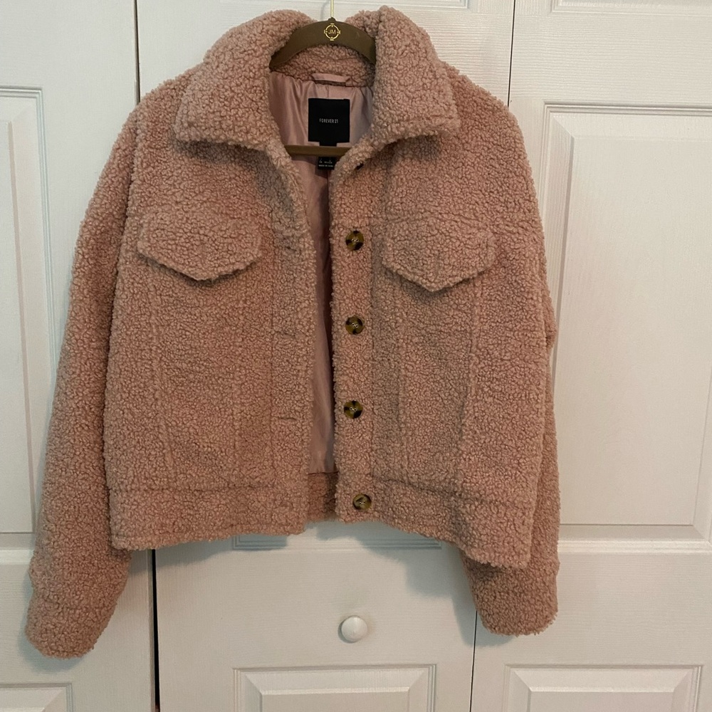 Forever 21 Sz Med Sherpa Jacket Light Pink